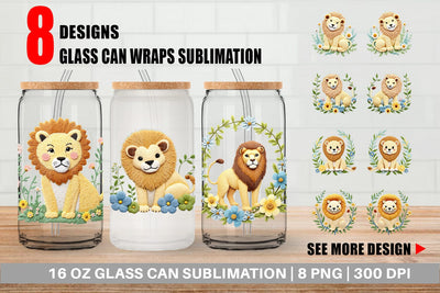 Glass Can Lion Embroidery Sublimation artnoy 