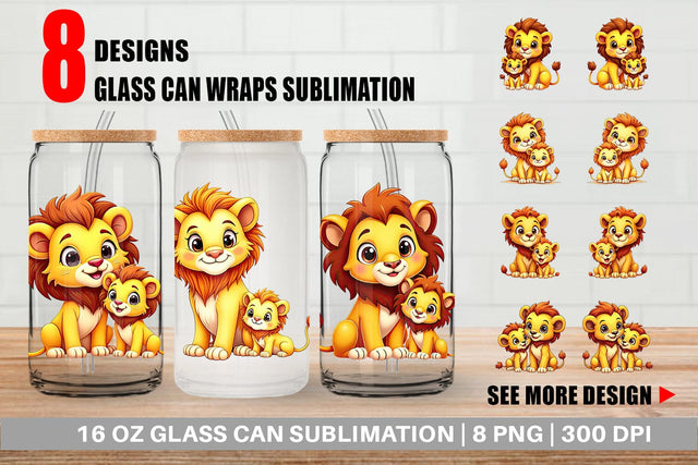 Glass Can Lion Mother's Day Sublimation artnoy 