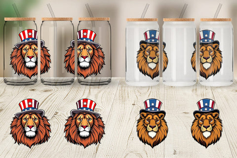 Glass Can Lion Patriotic Sublimation artnoy 