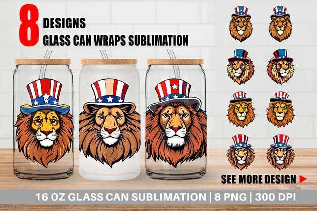 Glass Can Lion Patriotic Sublimation artnoy 