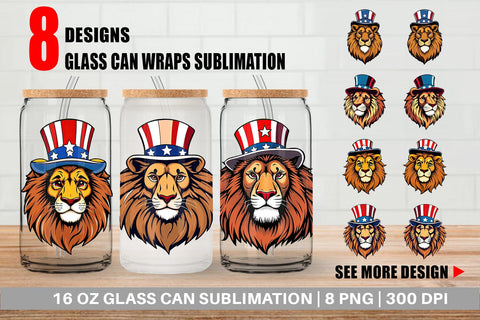 Glass Can Lion Patriotic Sublimation artnoy 