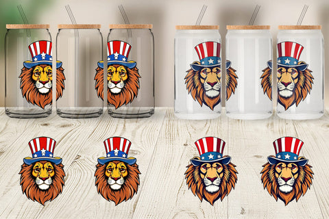 Glass Can Lion Patriotic Sublimation artnoy 
