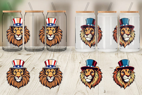 Glass Can Lion Patriotic Sublimation artnoy 