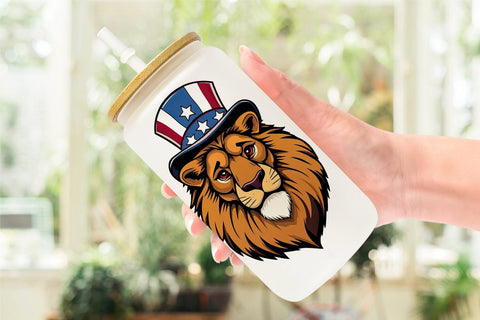 Glass Can Lion Patriotic Sublimation artnoy 