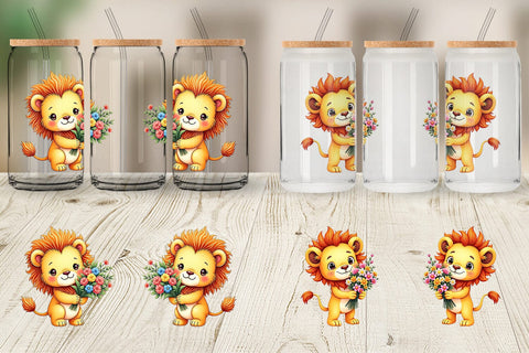 Glass Can Lion Spring Bouquet Sublimation artnoy 