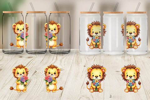 Glass Can Lion Spring Bouquet Sublimation artnoy 