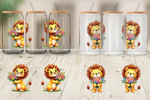 Glass Can Lion Spring Bouquet Sublimation artnoy 