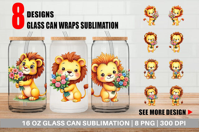 Glass Can Lion Spring Bouquet Sublimation artnoy 