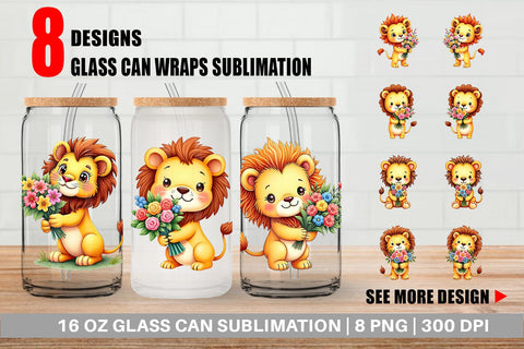 Glass Can Lion Spring Bouquet Sublimation artnoy 