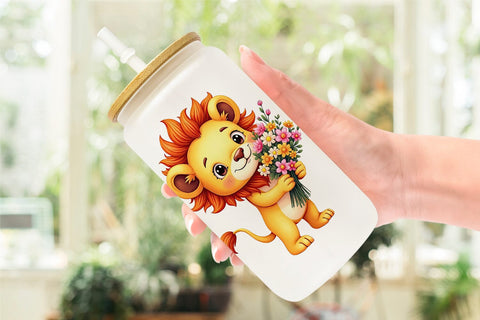 Glass Can Lion Spring Bouquet Sublimation artnoy 