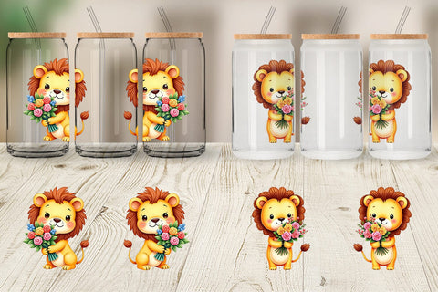 Glass Can Lion Spring Bouquet Sublimation artnoy 