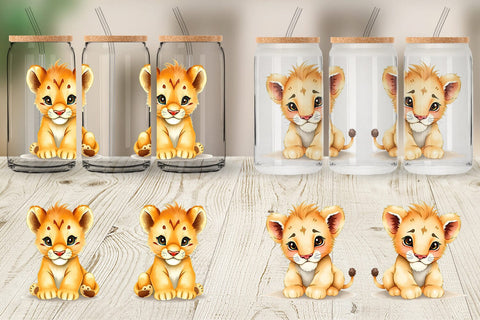 Glass Can Lion Wildlife Sublimation artnoy 