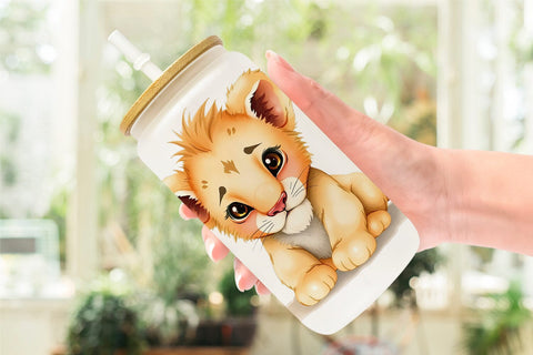 Glass Can Lion Wildlife Sublimation artnoy 