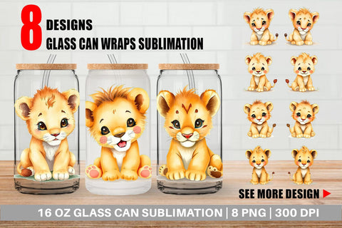 Glass Can Lion Wildlife Sublimation artnoy 