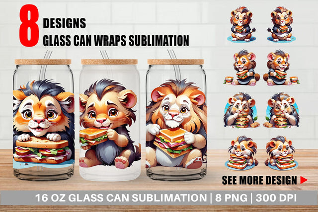 Glass Can Lion with Sandwich Sublimation artnoy 
