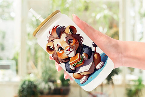 Glass Can Lion with Sandwich Sublimation artnoy 