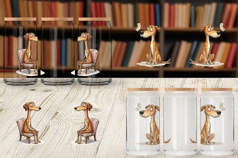 Glass Can Literary Loungers Dog Watercolor Sublimation artnoy 