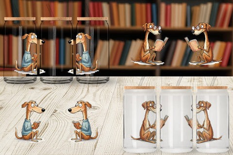 Glass Can Literary Loungers Dog Watercolor Sublimation artnoy 