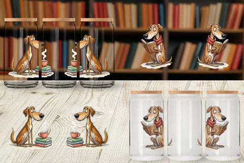 Glass Can Literary Loungers Dog Watercolor Sublimation artnoy 