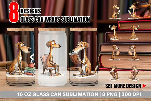 Glass Can Literary Loungers Dog Watercolor Sublimation artnoy 