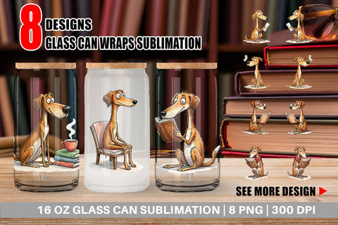 Glass Can Literary Loungers Dog Watercolor Sublimation artnoy 
