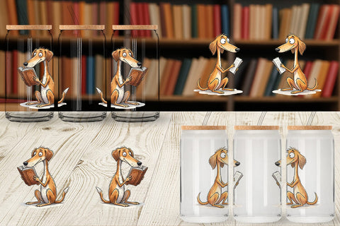 Glass Can Literary Loungers Dog Watercolor Sublimation artnoy 