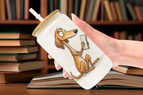 Glass Can Literary Loungers Dog Watercolor Sublimation artnoy 