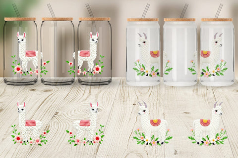 Glass Can Llama Embroidery Sublimation artnoy 