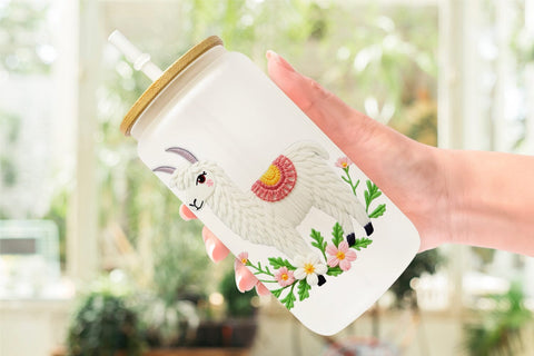 Glass Can Llama Embroidery Sublimation artnoy 