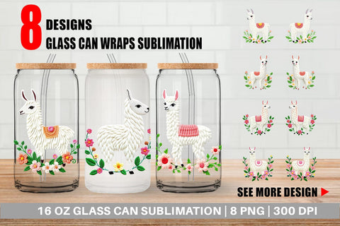 Glass Can Llama Embroidery Sublimation artnoy 