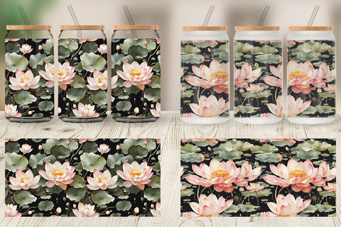 Glass Can Lotus Pattern Sublimation artnoy 