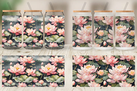 Glass Can Lotus Pattern Sublimation artnoy 
