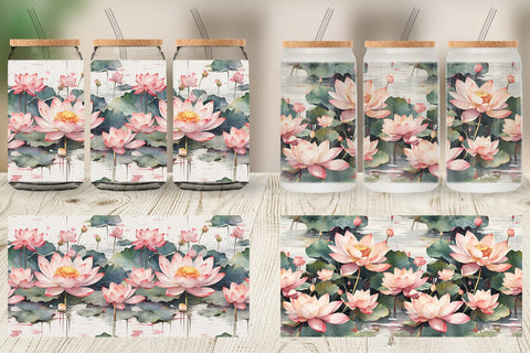 Glass Can Lotus Pattern Sublimation artnoy 