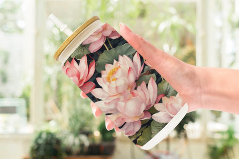 Glass Can Lotus Pattern Sublimation artnoy 