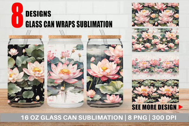 Glass Can Lotus Pattern Sublimation artnoy 