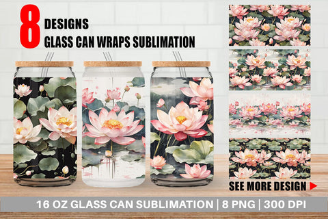 Glass Can Lotus Pattern Sublimation artnoy 