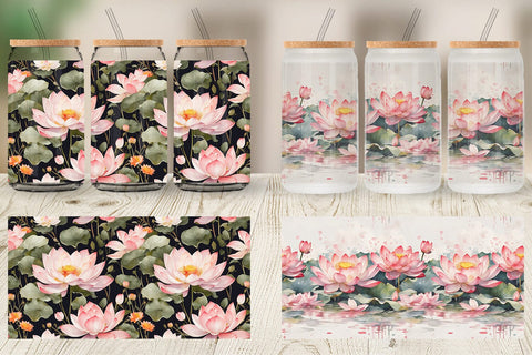Glass Can Lotus Pattern Sublimation artnoy 