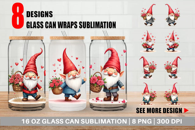 Glass Can Love Basket Gnome Sublimation artnoy 