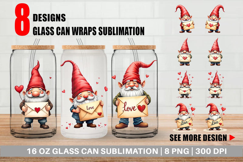 Glass Can Love Letter Gnome Sublimation artnoy 