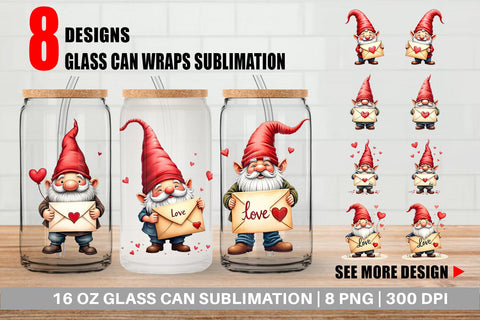 Glass Can Love Letter Gnome Sublimation artnoy 
