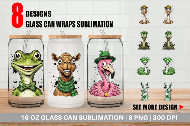 Glass Can Lucky St Paddys Animal Art Sublimation artnoy 
