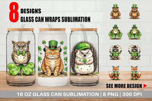 Glass Can Lucky St Patricks Animal Sublimation artnoy 
