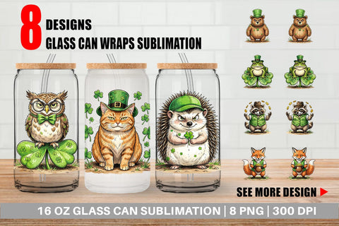 Glass Can Lucky St Patricks Animal Sublimation artnoy 