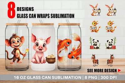 Glass Can Lunar New Year Cuties 2026 Watercolor Sublimation artnoy 