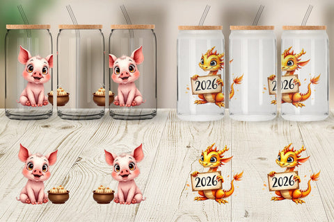 Glass Can Lunar New Year Cuties 2026 Watercolor Sublimation artnoy 