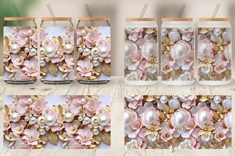 Glass Can Luxury Flowers Pattern Sublimation artnoy 