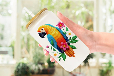 Glass Can Macaw Embroidery Sublimation artnoy 