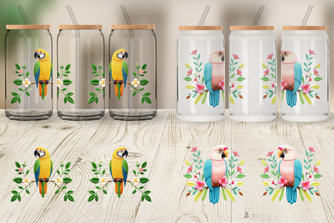 Glass Can Macaw Embroidery Sublimation artnoy 