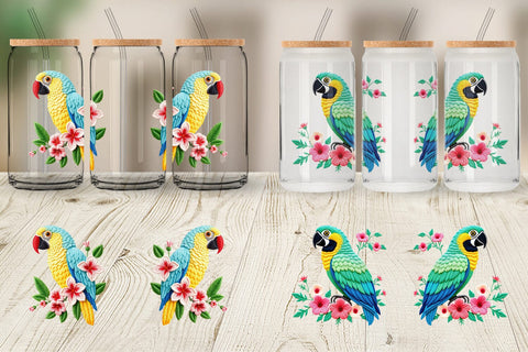 Glass Can Macaw Embroidery Sublimation artnoy 