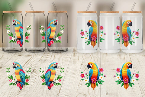 Glass Can Macaw Embroidery Sublimation artnoy 